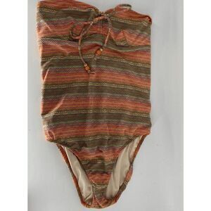 Shoshanna womens rainbow chevron preowned strapless one piece bathing suit Large